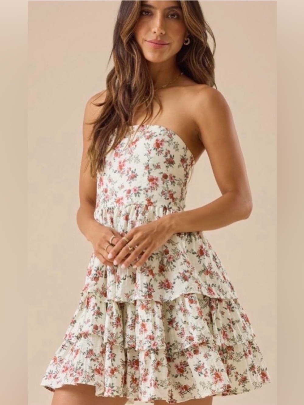 NWT [Altar'd State] Woven Strapless Dress Tiered Ruffle Floral Sundress Womens M - Picture 4 of 12